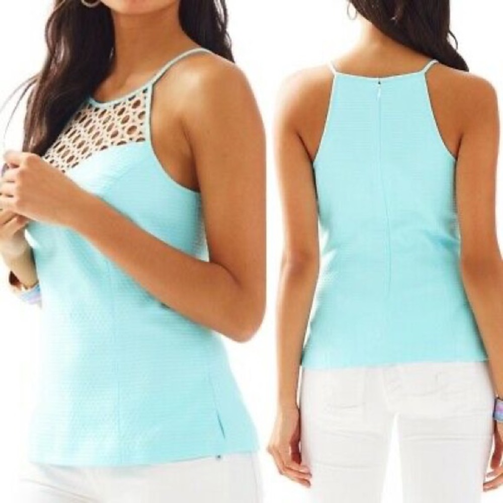 Lilly Pulitzer Larina Halter top - blue and gold Like New